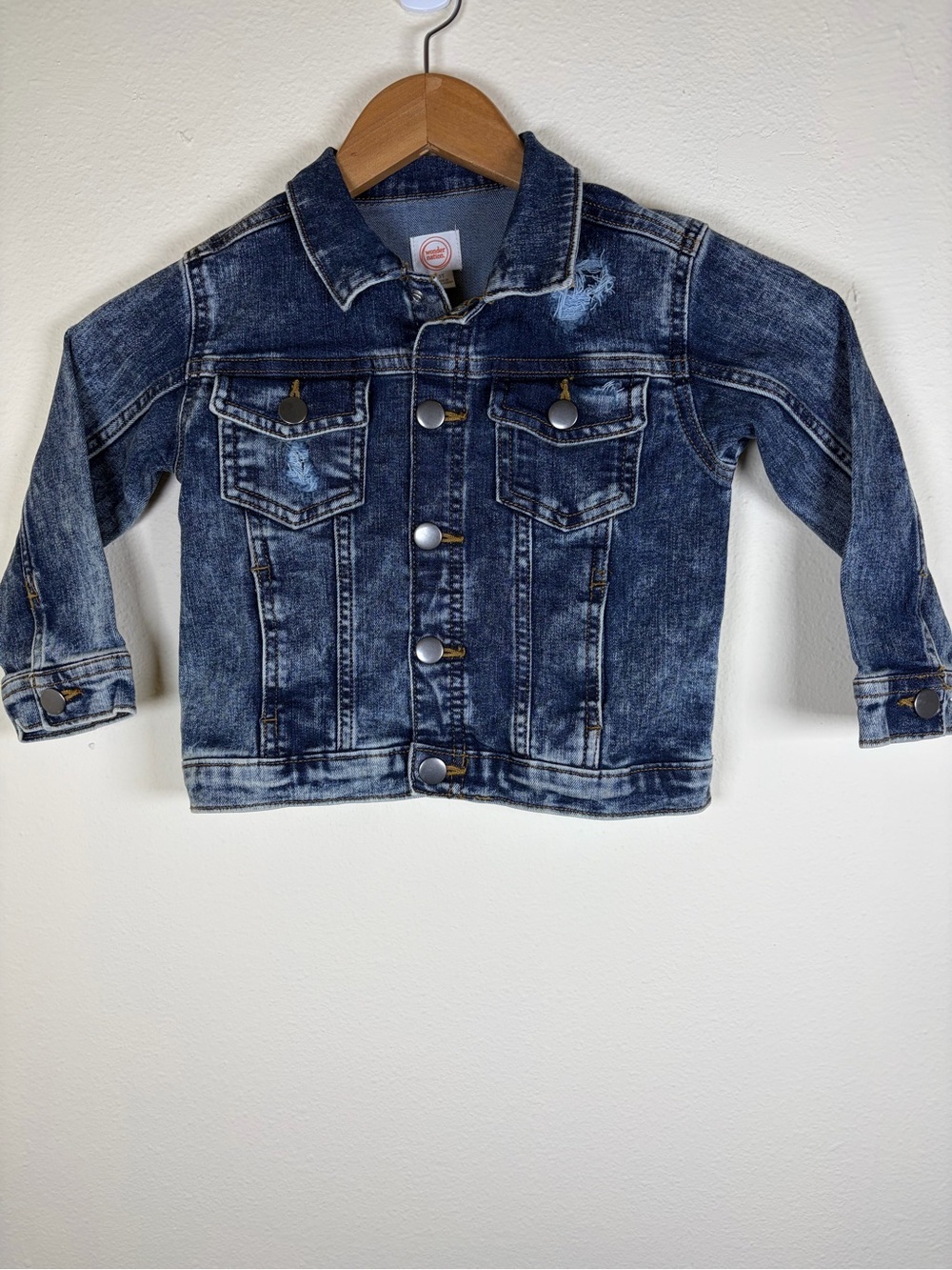 Wonder Nation 3T Denim Jacket Distressed Blue Snap Front Unisex Toddler